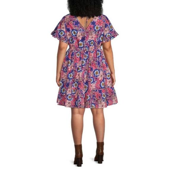 Terra & Sky Retro Floral/Lilac Bud Tiered Ruffle Midi Dress Plus Size 4x New - Picture 3 of 4